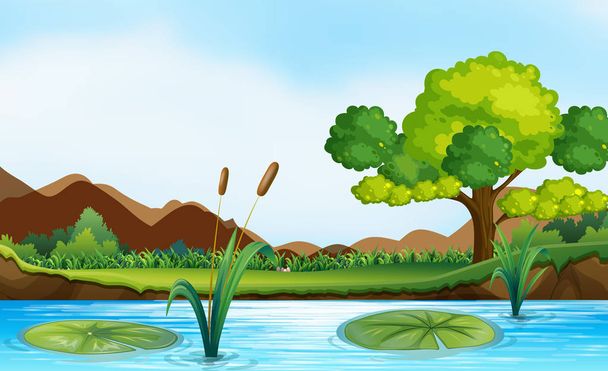 Scene with river and park - Vector, Image
