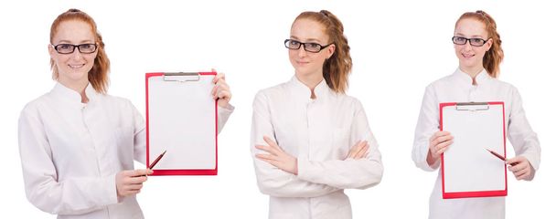 Young  medical  student  with   binder isolated on white - Photo, Image