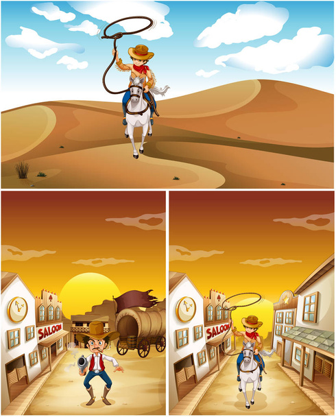 Vaqueros en tres escenas diferentes
 - Vector, imagen