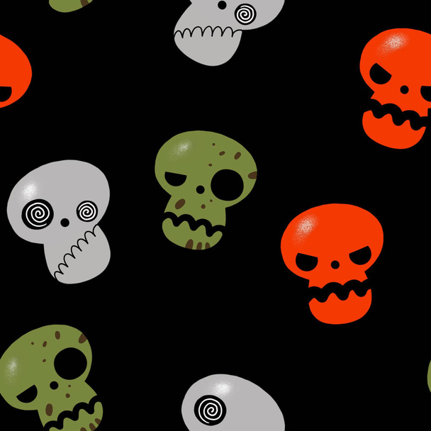 Halloween desenho animado crânio sem costura padrão
 - Foto, Imagem