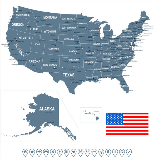 アメリカ合衆国 - 地図し、イラストにフラグを設定 - ベクター画像