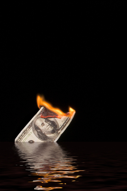 Burning & Sinking 100 Dollar Bill - Photo, Image