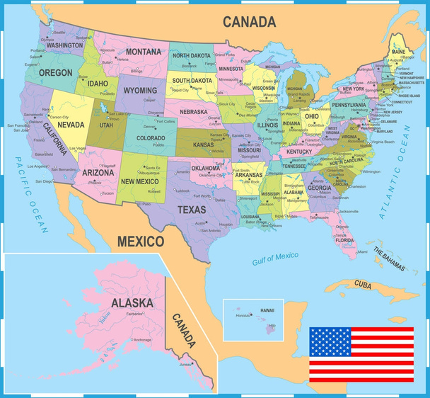 Ηνωμένες Πολιτείες έγχρωμο Χάρτης - εικονογράφηση διάνυσμα - Διάνυσμα, εικόνα