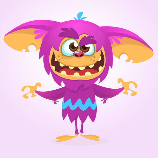 Angry cartoon monster. Halloween vector illustration of violet monster face - Vector, imagen