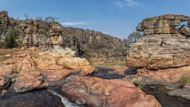 Waterfalls with rocks in the canyon of Leba. Angola. Lubango. - Photo, Image
