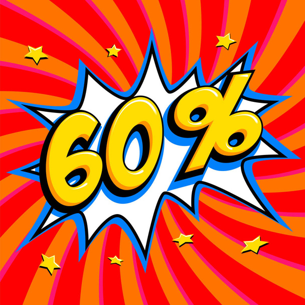 60 off. Sixty percent 60 off sale on red twisted background. Comics pop-art style bang shape. Seasonal sale banner. falling prices discounts. - Vector, Image