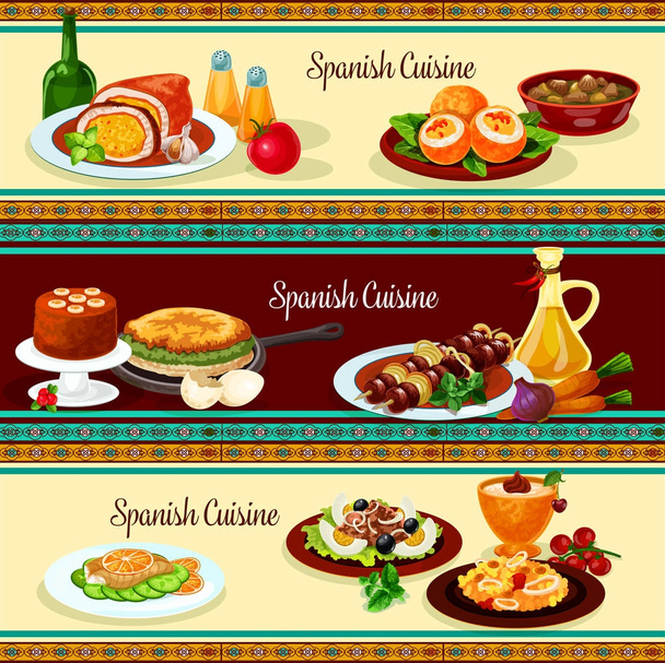 Cocina española cena restaurante pancarta conjunto
 - Vector, Imagen
