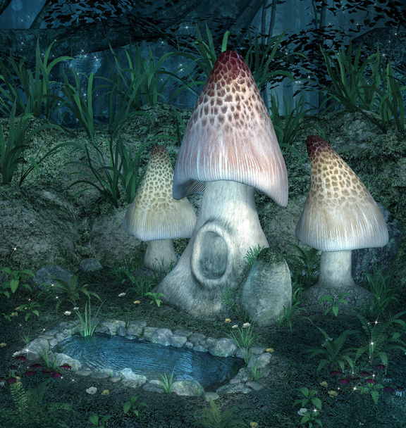 Фантазія зачаровані гриби біля маленького озера
 - Фото, зображення