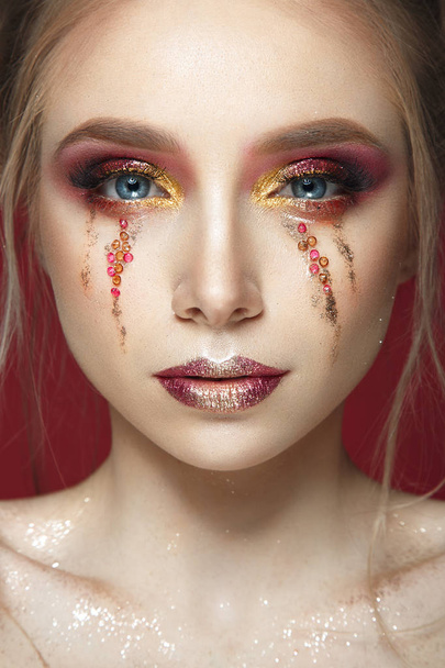 Beautiful woman with shine tears on cheeks - Zdjęcie, obraz