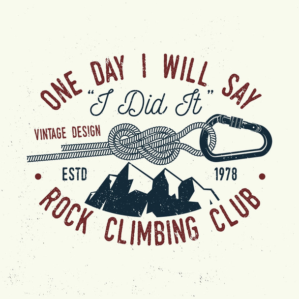 Vintage typography design with a straight gate locking carabiner for bolts, Goat and mountain silhouette - Vector, Image