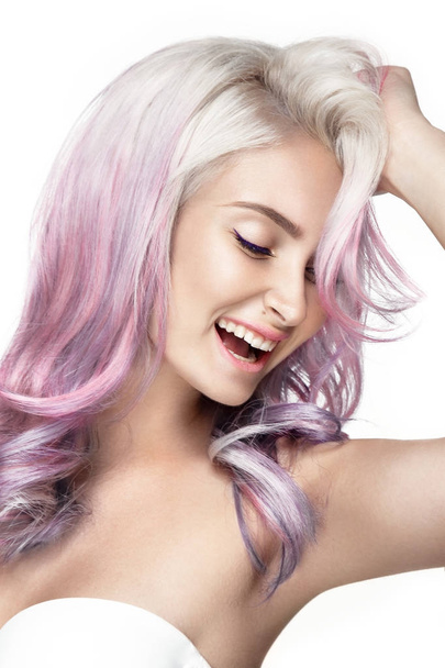 Woman with pink colored hair - Fotoğraf, Görsel