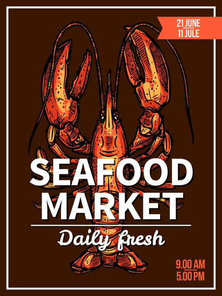 Humr, langusta skica plakát pro rybí trh - Vektor, obrázek