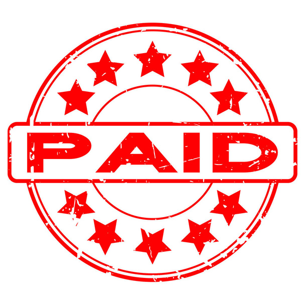 Grunge rojo pagado con sello de sello de goma redonda icono estrella sobre fondo blanco
 - Vector, Imagen