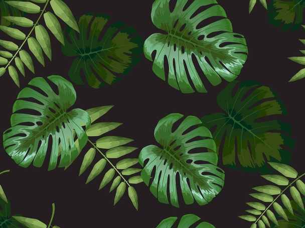 Tropische achtergrond met bladeren, monstera bloem - Vector, afbeelding