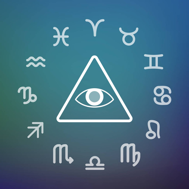 Horoskopkreis mit einem allsehenden Auge - Vektor, Bild