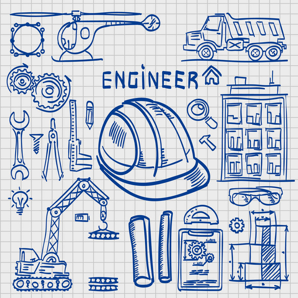 Sketch Icons Engineer drawing style. - Vector, Image