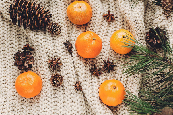 светр, соснові шишки, аніс і мандарини
 - Фото, зображення