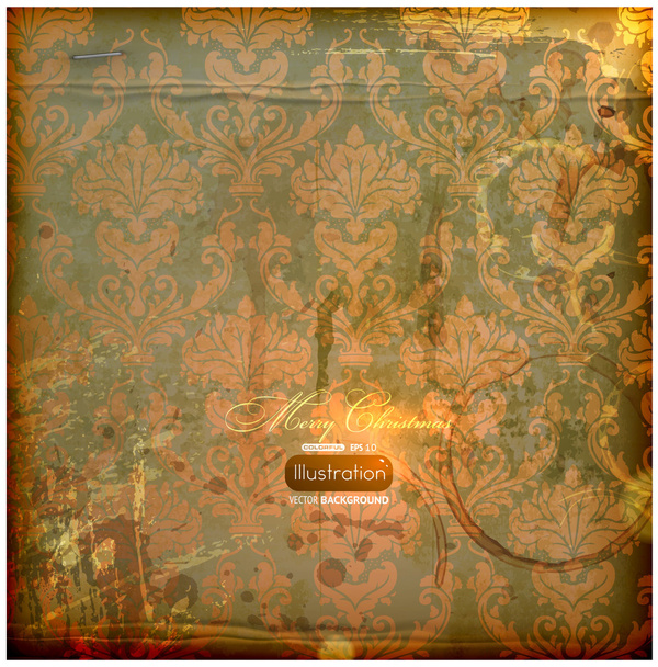 古典的な壁紙パターン、少し汚れた質感と光の効果とエレガントなダマスク織の背景 - ベクター画像