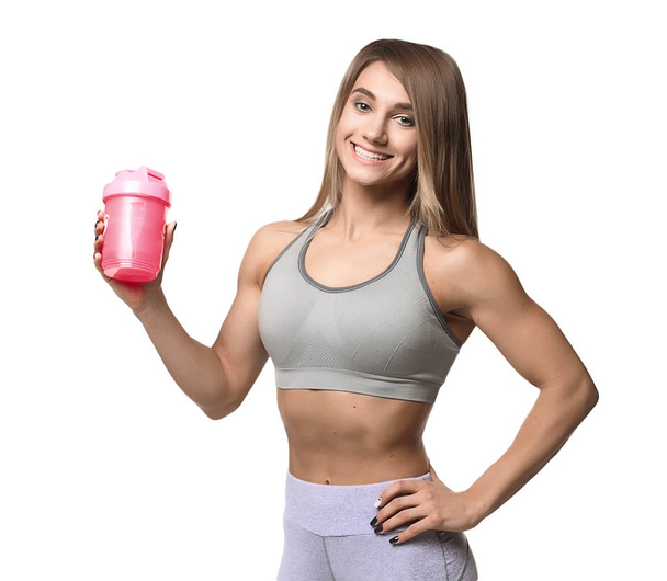 Fitness girl on white background - Foto, Imagen