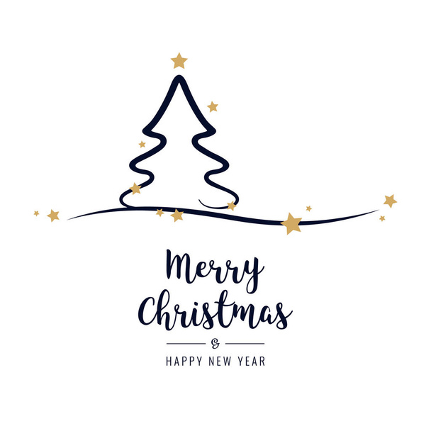 Christmas tree greetings golden stars white background - Vector, Imagen