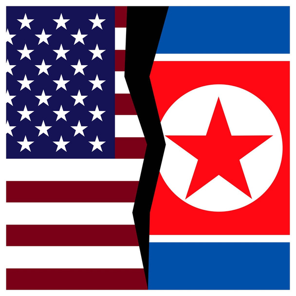 Banderas de Estados Unidos y Corea del Norte con grieta
.. - Vector, Imagen