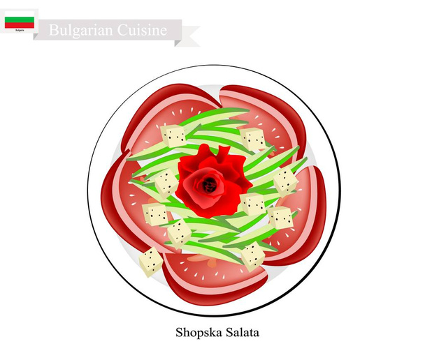 Shopska Salata, een populair gerecht van Bulgarije - Vector, afbeelding