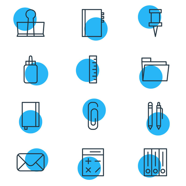 Vector Illustration Of 12 Tools Icons. Editable Pack Of Archive, Meter, Binder Clip And Other Elements. - Vecteur, image