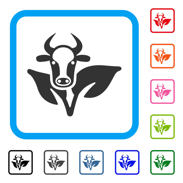 Bull And Plant Framed Icon - Vektor, obrázek