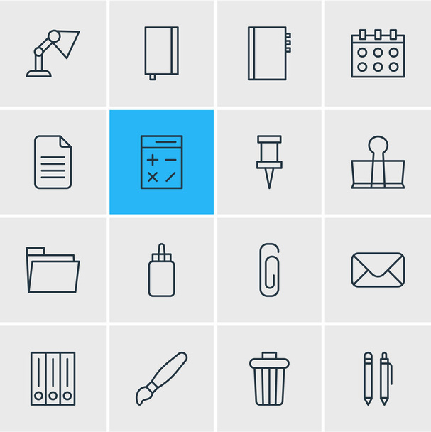 Vector Illustration Of 16 Tools Icons. Editable Pack Of Calculate, Textbook, Garbage Container And Other Elements. - Wektor, obraz