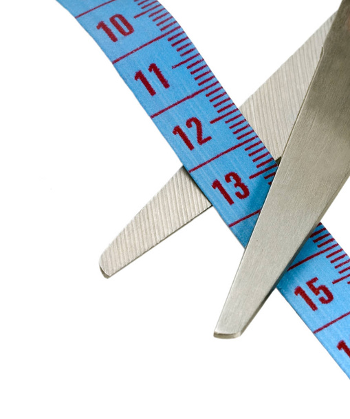 Измерение ножниц и синей ленты
 - Фото, изображение