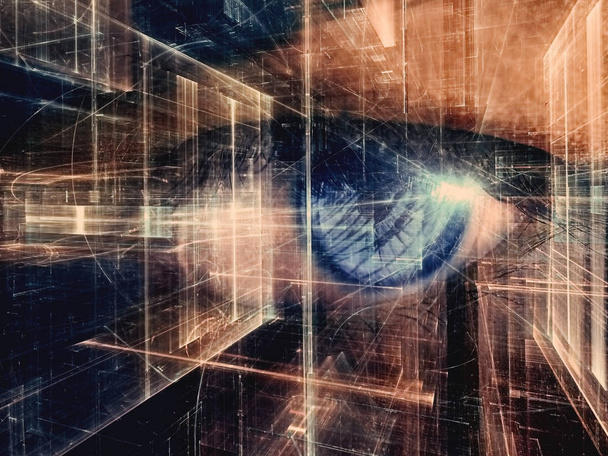 futuristische Collage mit Fraktal und Auge - Foto, Bild