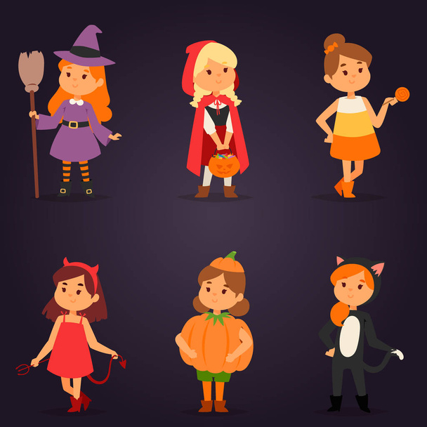 niedlichen Kinder in Halloween-Party-Kostüme Vektor. - Vektor, Bild