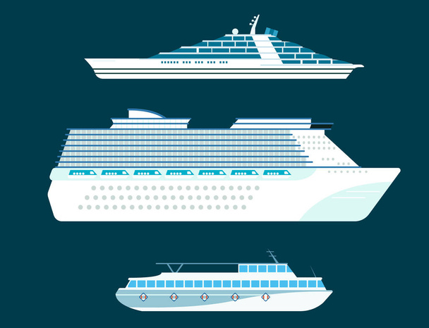 Nave incrociatore barca mare simbolo nave industria viaggi vettore barche a vela crociera set di icone marine
 - Vettoriali, immagini