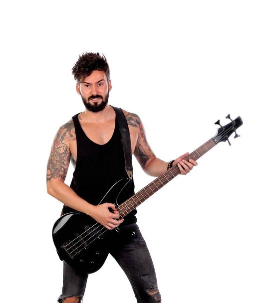 pohledný muž s basová kytara  - Fotografie, Obrázek