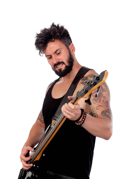 schöner Mann mit Bassgitarre  - Foto, Bild