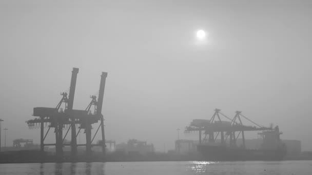 Άποψη της αυλής ναυτιλιακή ανάμεσα στην ομίχλη στον τόνο morning,Thailand.Black και λευκό - Πλάνα, βίντεο