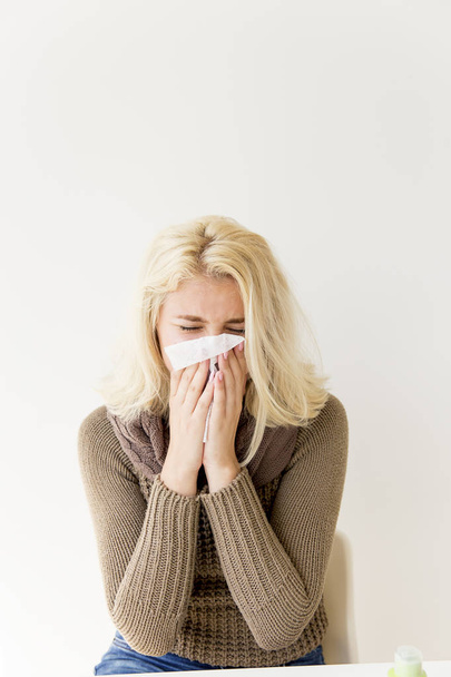 Girl having flu - Фото, изображение
