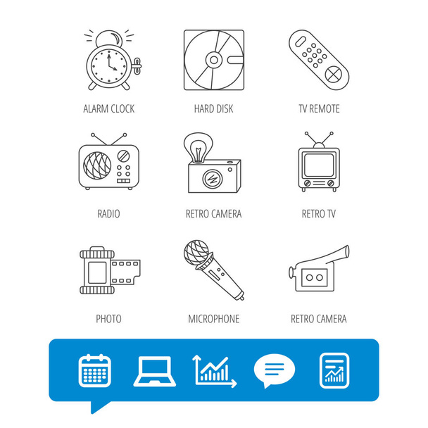 Microphone, video camera and photo icons. - Vetor, Imagem
