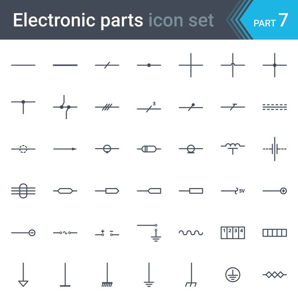 線、ワイヤー、ケーブル、電気コンダクターの電気・電子回路図シンボル セット - ベクター画像