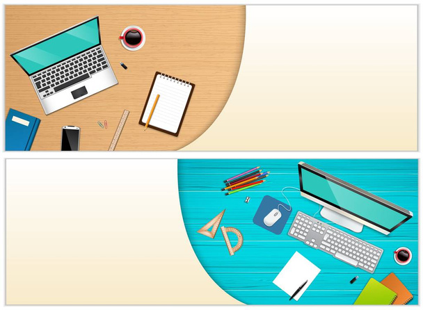 Workplace office with a laptop and office equipment - Vector, Image