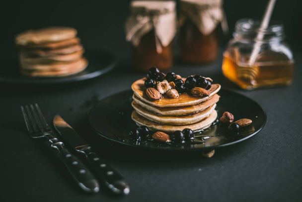 Stack of pancakes with nuts - Photo, Image