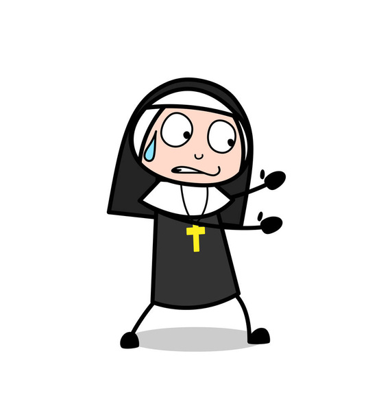 Caricature Nonne geste de main avec sueur sur le visage vecteur
 - Vecteur, image