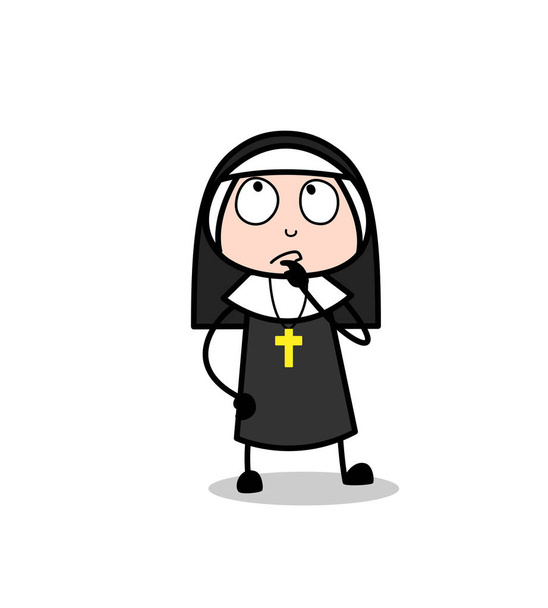 Cartoon Nun Thinking Face Expression Vector - Vector, Image