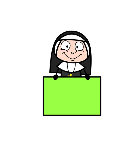 Happy Nun Character with Ad Banner Vector - Vector, Image