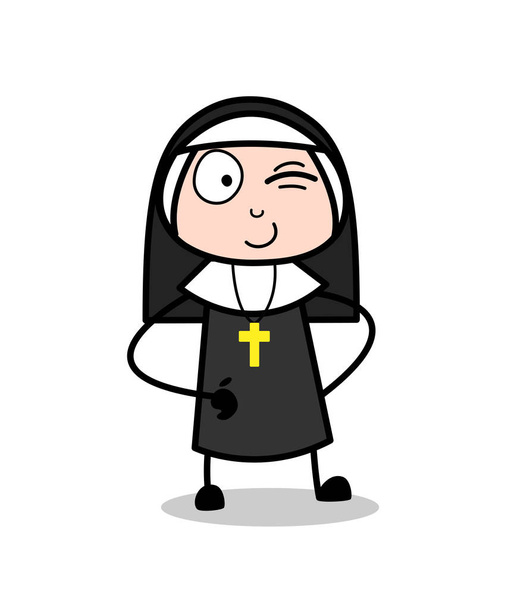 Happy Nun Winking Eye Face Vector - Vector, Image