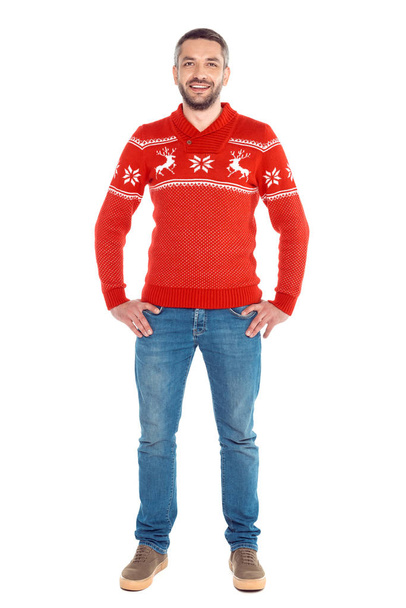 man in red christmas sweater - Foto, Imagen