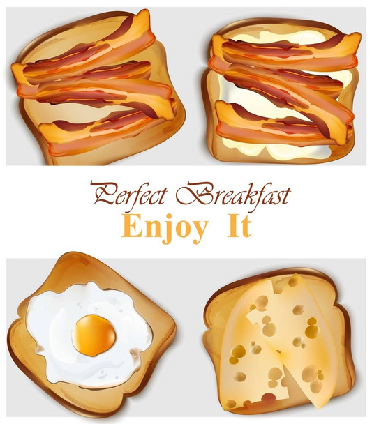 Healthy Toasts breakfast. Realistic Vector illustrations Top view - Vektor, kép