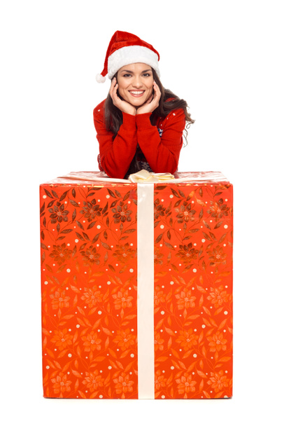 mujer con gran regalo de Navidad
 - Foto, Imagen
