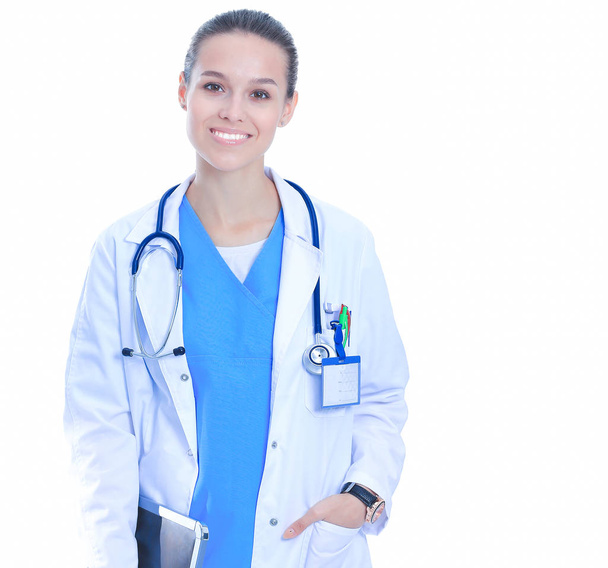 Beautiful caucasian nurse isolated on white background - Fotó, kép