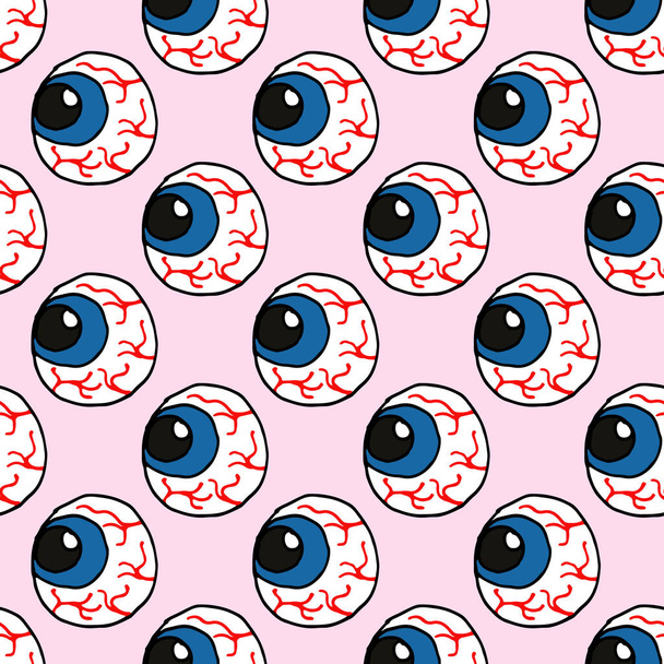 Vector Seamless pattern with blue eyes. Scary eye pattern for the Hallowe'en party - Vector, Image